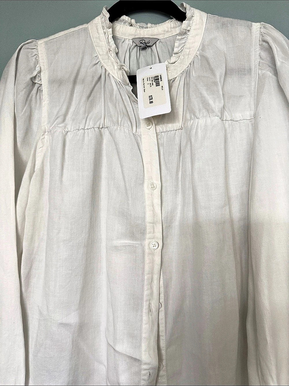 Rails Bella Button Down Ruffle Neck Blouse White Small NWT